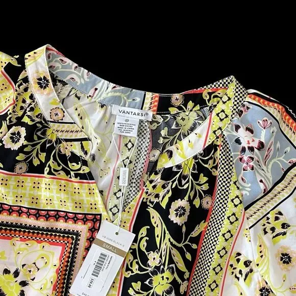 Vantarsi Floral Tunic Blouse V-neck Long Sleeve SZ/S - Picture 9 of 10